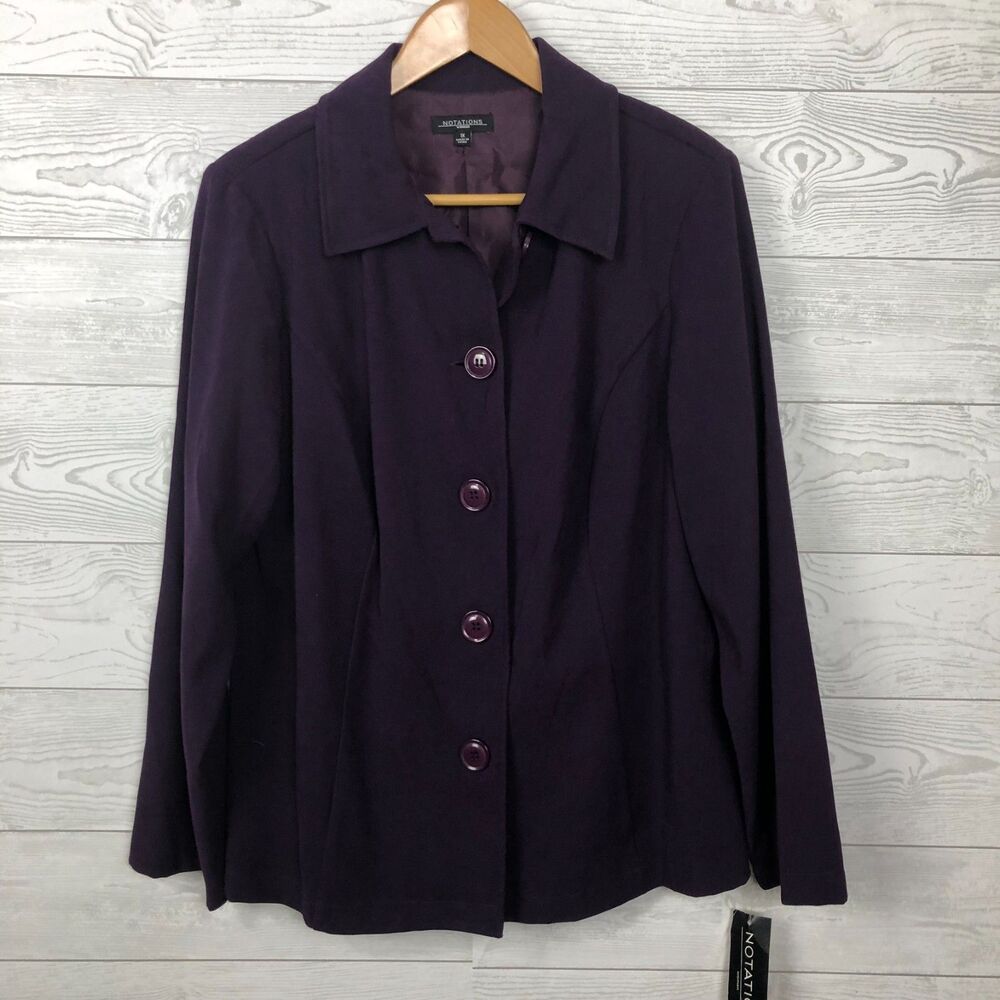 NWT Notations Women's 1X Long Sleeve Button Front Shirt Jacket Blazer Purple